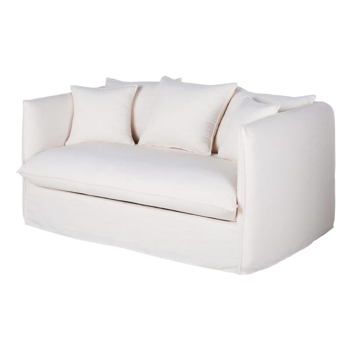 Maisons Du Monde Louvain - Sofá Cama De 2 Plazas De Tela Blanca Efecto Lino Colchón 10 Cm