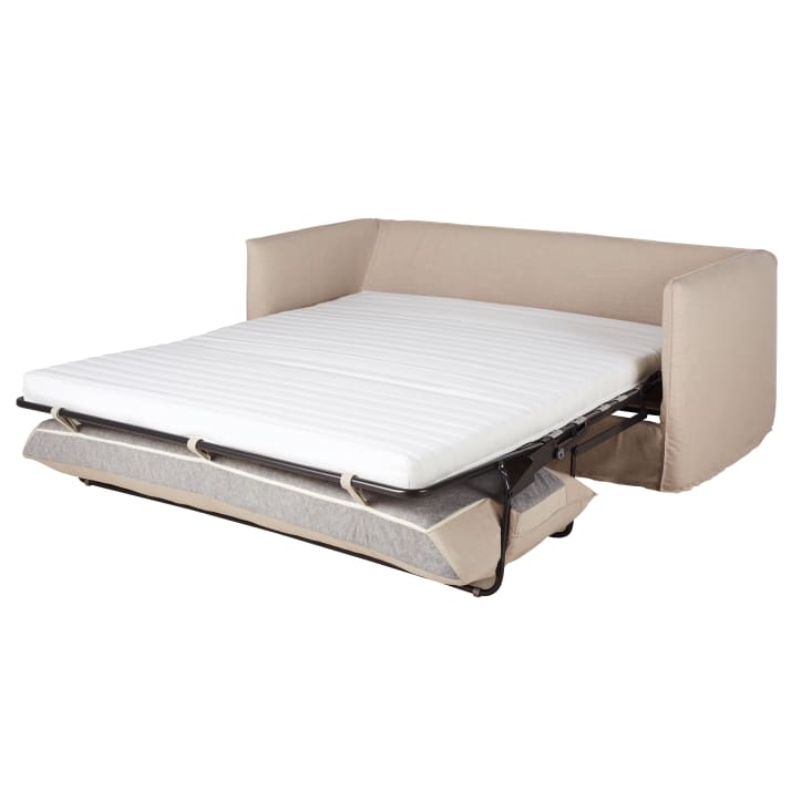 Maisons Du Monde Louvain - Sofá Cama De 3/4 Plazas De Tela Beige Efecto Lino Colchón 10 Cm