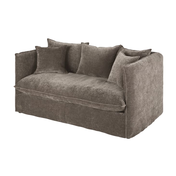 Maisons Du Monde Louvain - Sofá De 2/3 Plazas De Terciopelo Acanalado Marrón