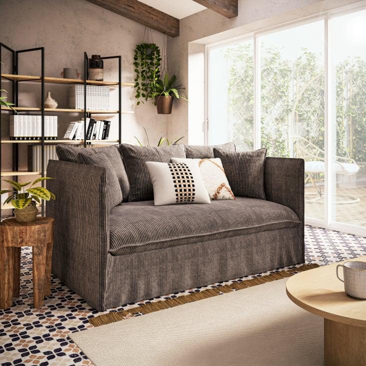 Maisons Du Monde Louvain - Sofá De 2/3 Plazas De Terciopelo Acanalado Marrón