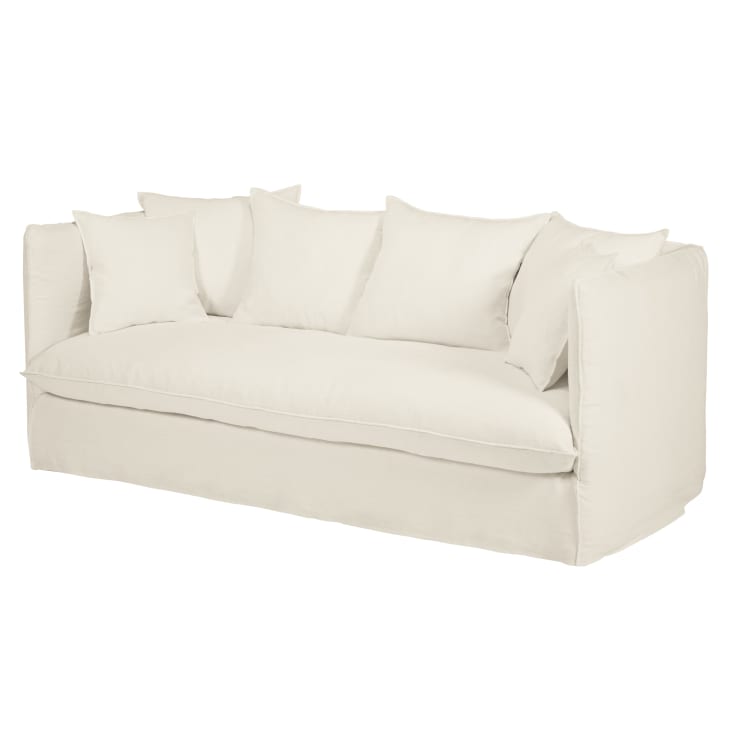 Maisons Du Monde Louvain - Sofá De 3/4 Plazas De Lino Lavado Blanco