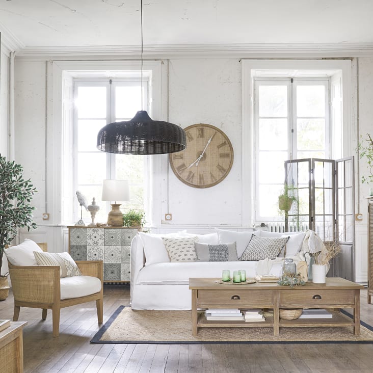 Maisons Du Monde Louvain - Sofá De 3/4 Plazas De Lino Lavado Blanco