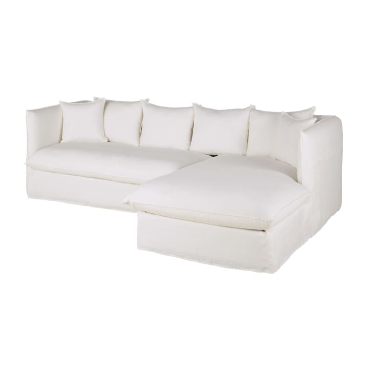 Maisons Du Monde Louvain - Sofá Esquinero Derecho De 4/5 Plazas Efecto Lino Arrugado Blanco