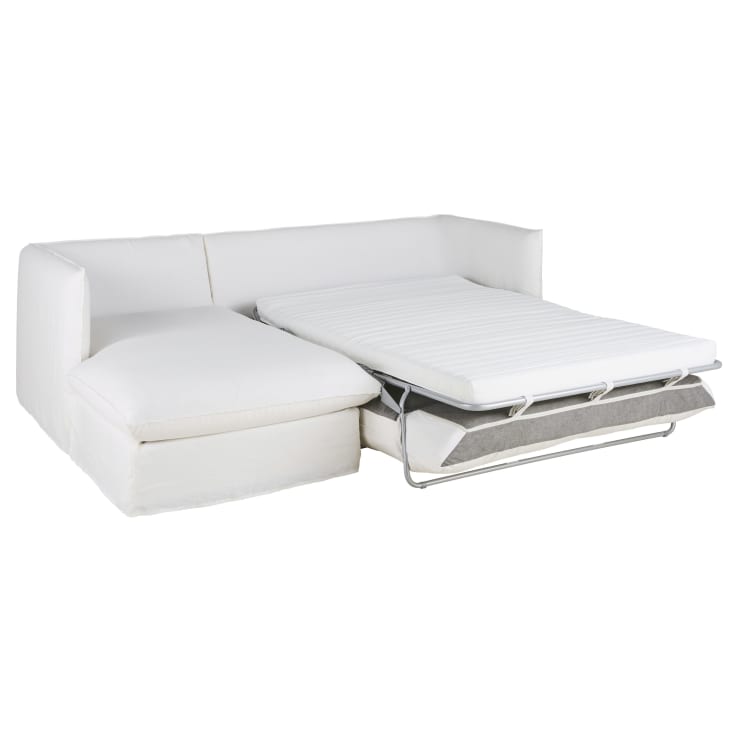 Maisons Du Monde Louvain - Sofá Rinconera Izquierdo De 3/4 Plazas De Lino Arrugado Blanco Colchón De 10 Cm