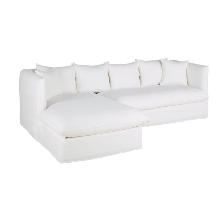 Maisons Du Monde Louvain - Sofá Rinconera Izquierdo De 3/4 Plazas De Lino Arrugado Blanco Colchón De 10 Cm