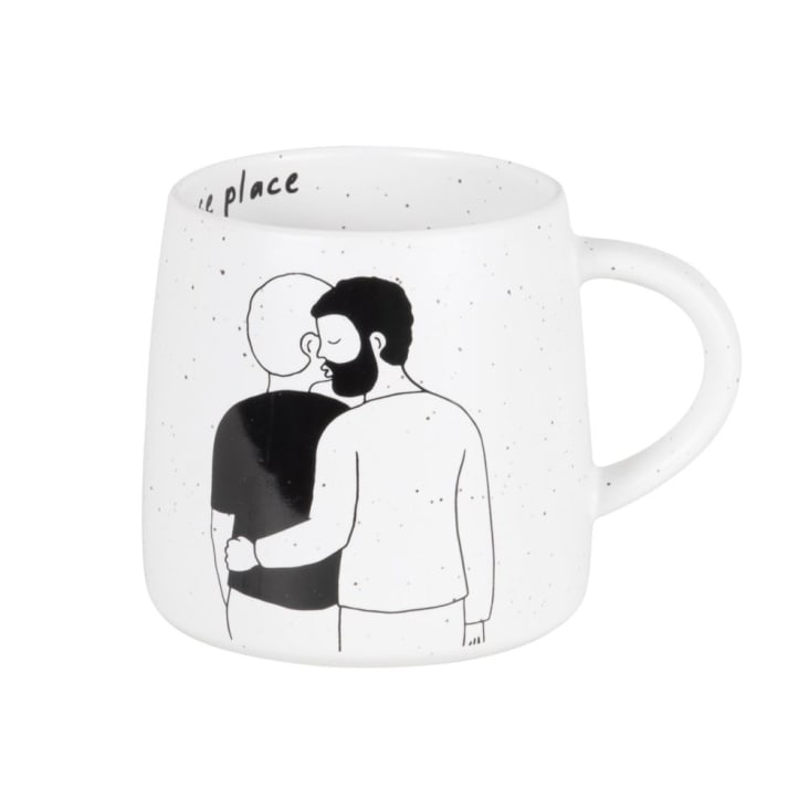 Maisons du Monde LOVE - Lote de 2 - Taza de cerámica blanca y negra con motivo de pareja