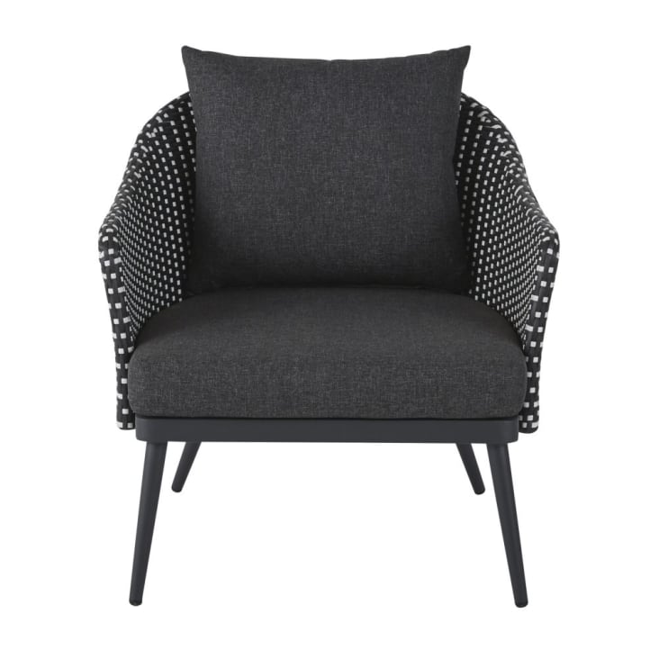 Maisons Du Monde Lubi Business - Sillón Profesional Gris Y Negro Con Motivos Decorativos Redondos Blancos