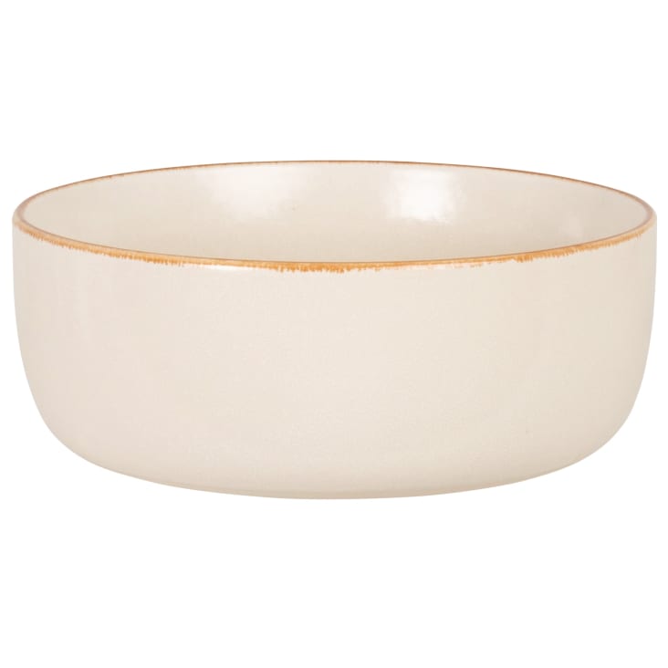 Maisons du Monde Luciole - Cuenco poke de cerámica blanca con borde marrón