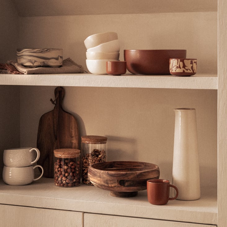 Maisons Du Monde Luciole - Jarra De Cerámica Blanca Con Borde Marrón De 0 8L