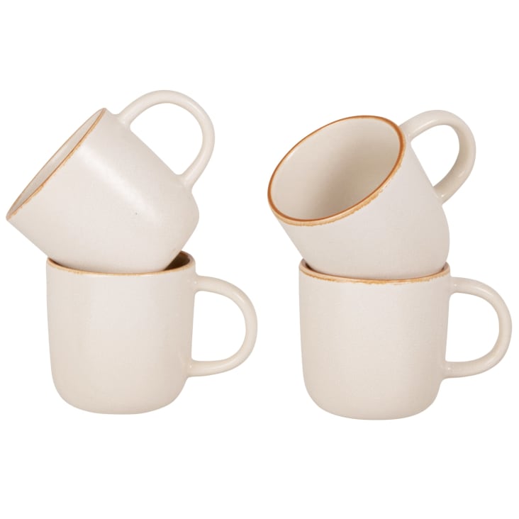 Maisons Du Monde Luciole - Juego De 4 De Tazas De Cerámica Blanca Con Borde Marrón