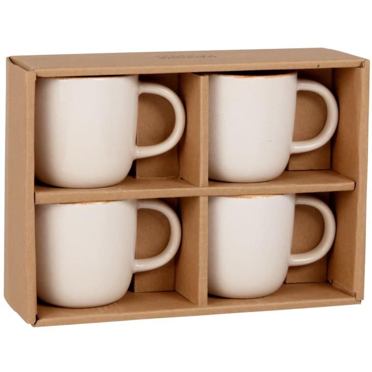 Maisons du Monde Luciole - Juego de 4 de tazas de cerámica blanca con borde marrón