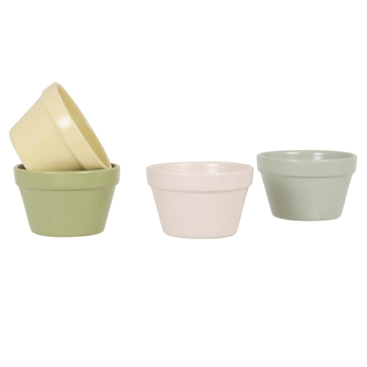 Maisons Du Monde LUCIOLE - Juego De Cuencos De Aperitivo (x4) De Gres Verde Amarillo Y Rosa