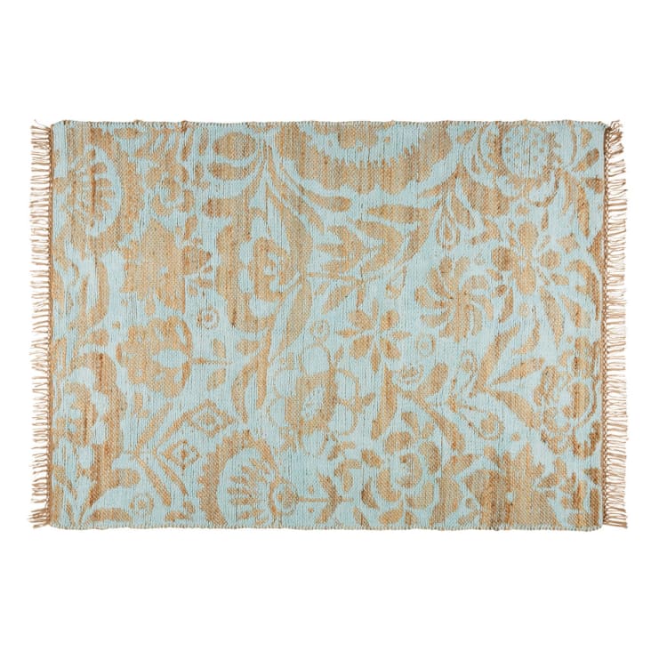 Maisons du Monde Lukila - Alfombra tejido de yute y algodón verde agua 140x200 cm