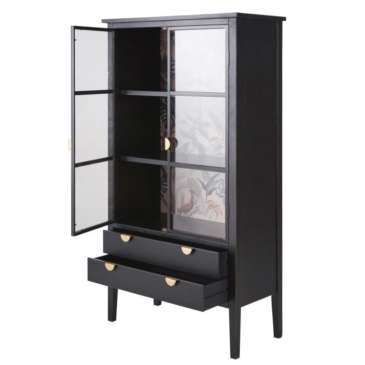 Maisons Du Monde Lully - Vitrina De Abeto En Negro Con 2puertas Y 2cajones Con Hojas