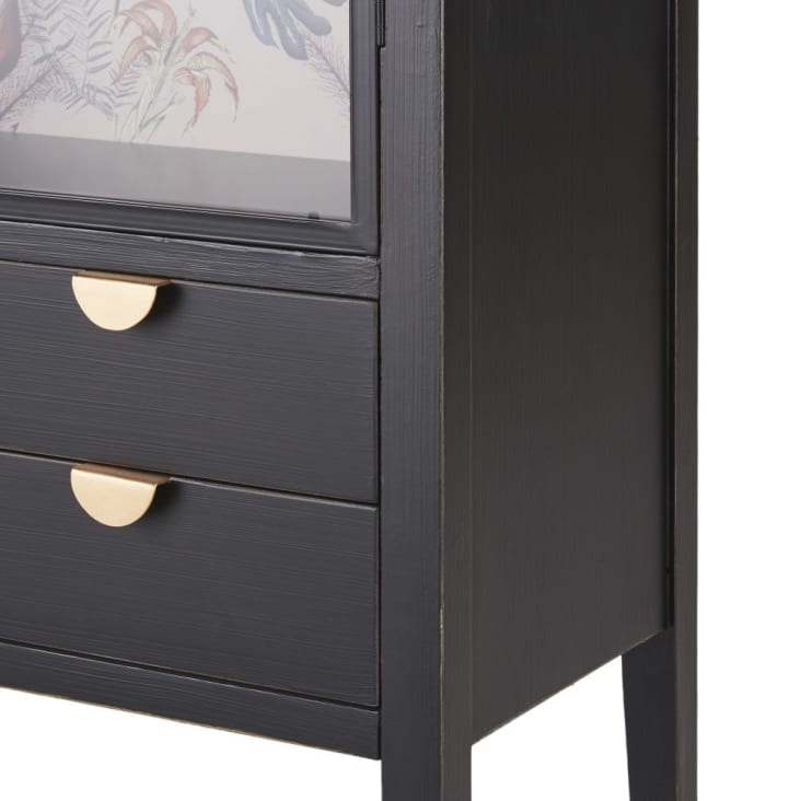 Maisons Du Monde Lully - Vitrina De Abeto En Negro Con 2puertas Y 2cajones Con Hojas