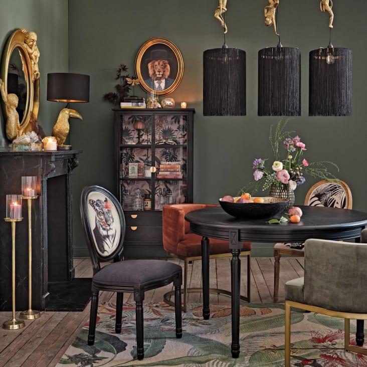 Maisons Du Monde Lully - Vitrina De Abeto En Negro Con 2puertas Y 2cajones Con Hojas