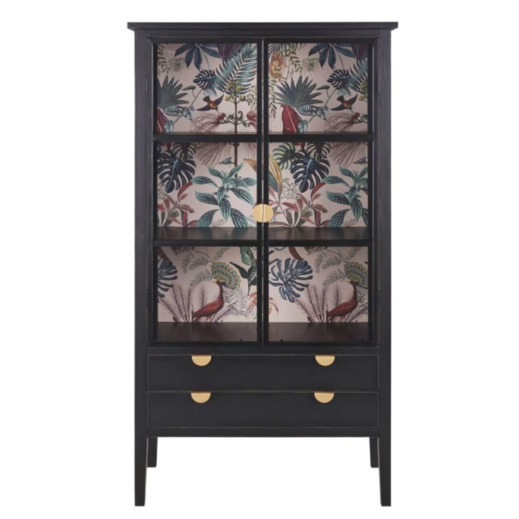 Maisons du Monde Lully - Vitrina de abeto en negro con 2puertas y 2cajones con hojas