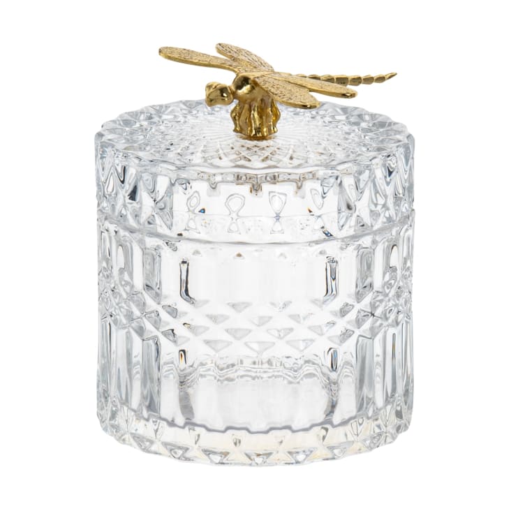 Maisons du Monde LUNA - Bombonera de cristal transparente con libélula dorada