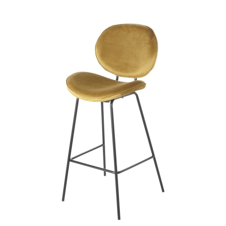 Maisons du Monde Luna - Silla de bar de terciopelo ocre y acero negro H73
