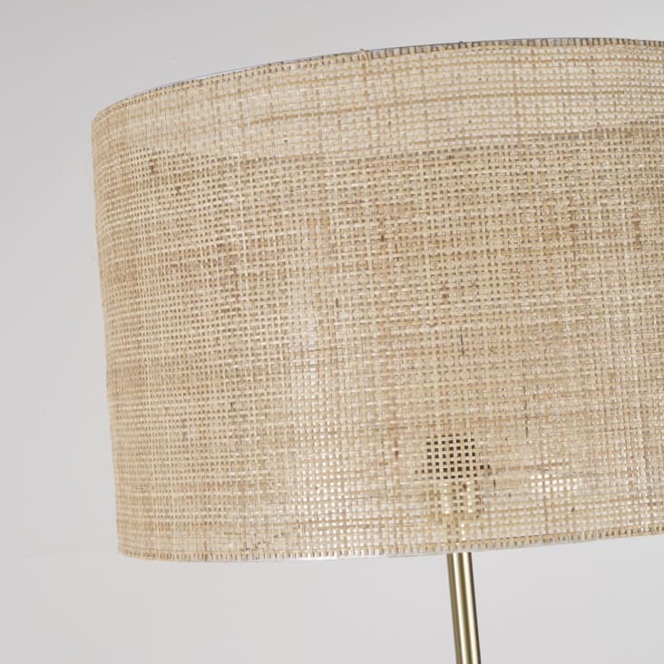Maisons Du Monde LURANO - Lámpara De Pie De Metal Dorado Con Pantalla De Rejilla De Ratán Trenzado Alt. 168