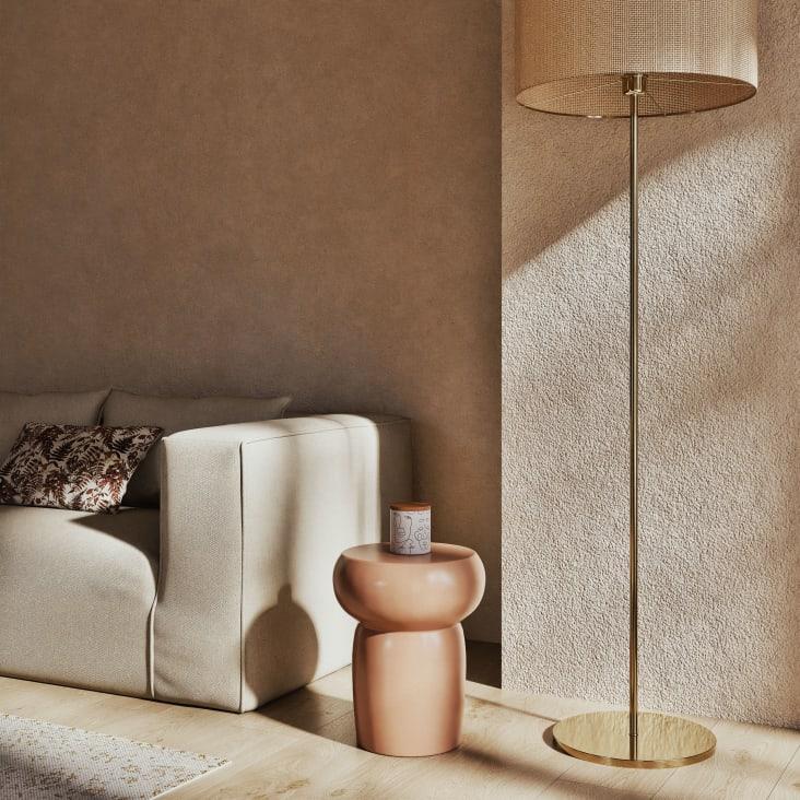 Maisons Du Monde LURANO - Lámpara De Pie De Metal Dorado Con Pantalla De Rejilla De Ratán Trenzado Alt. 168