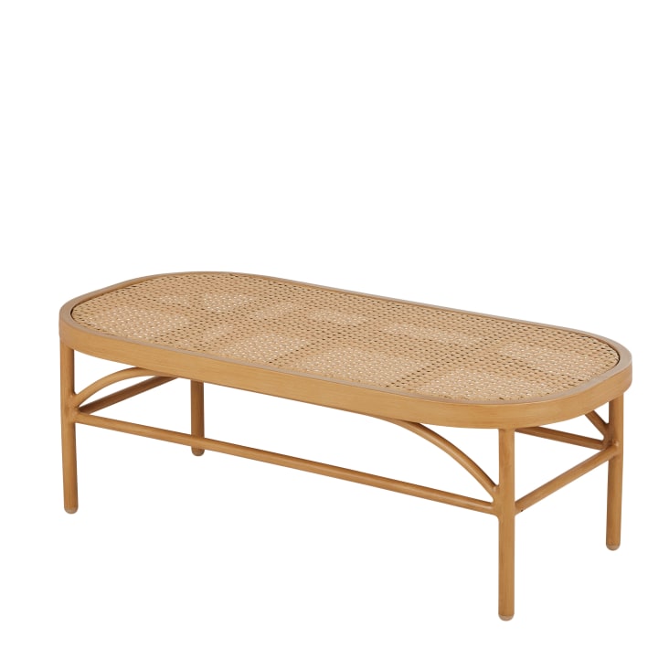 Maisons Du Monde Luzara - Mesa Baja De Exterior De Aluminio Beige Y Resina Trenzada Efecto Ratán