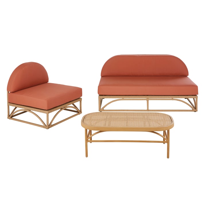 Maisons Du Monde Luzara - Mesa Baja De Exterior De Aluminio Beige Y Resina Trenzada Efecto Ratán