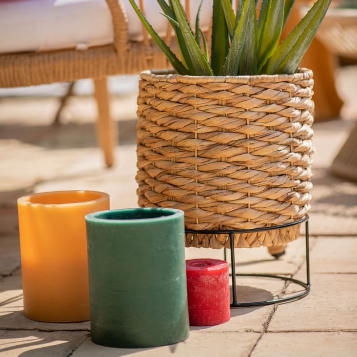 Maisons Du Monde Macetero De Fibra Vegetal Con Base De Metal Negro Alt.30