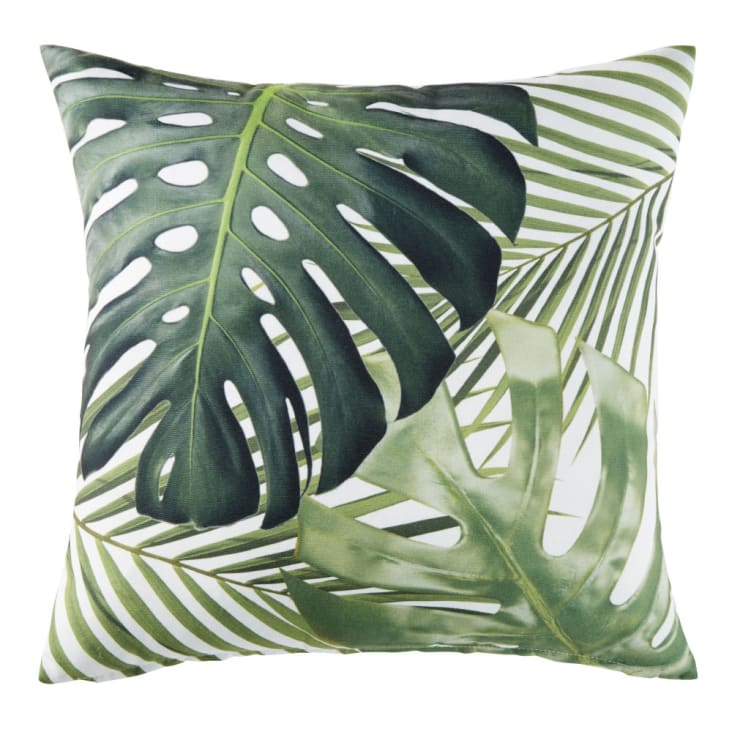 Maisons du Monde MADIDI - Cojín blanco con estampado de hojas verde 45x45