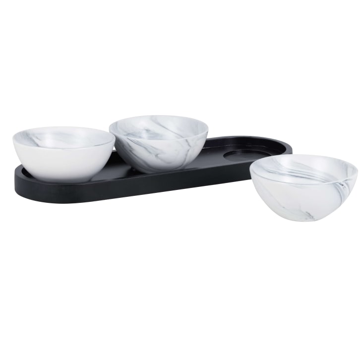 Maisons Du Monde Madison - Set De 3 Cuencos Para Aperitivos De Gres Blanco Y Negro Con Bandeja