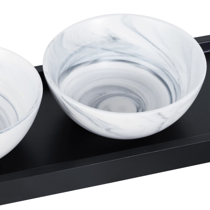 Maisons Du Monde Madison - Set De 3 Cuencos Para Aperitivos De Gres Blanco Y Negro Con Bandeja