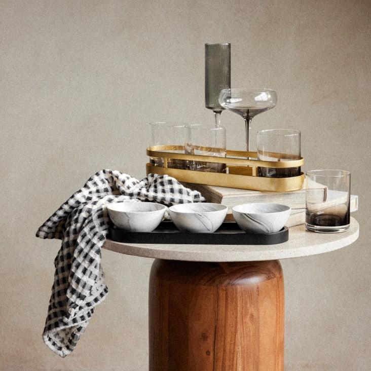 Maisons Du Monde Madison - Set De 3 Cuencos Para Aperitivos De Gres Blanco Y Negro Con Bandeja