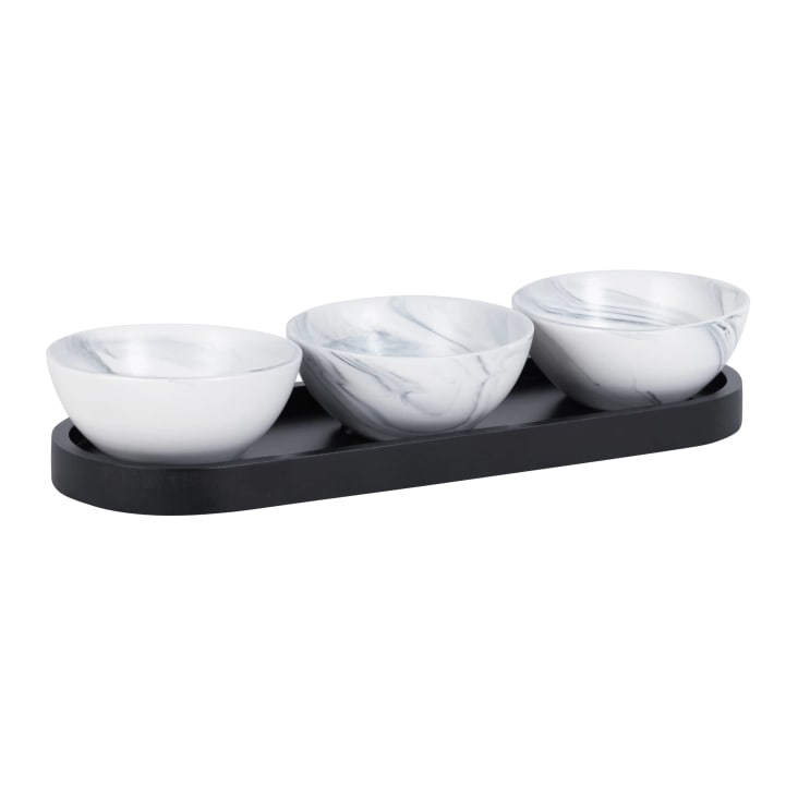 Maisons du Monde Madison - Set de 3 cuencos para aperitivos de gres blanco y negro con bandeja