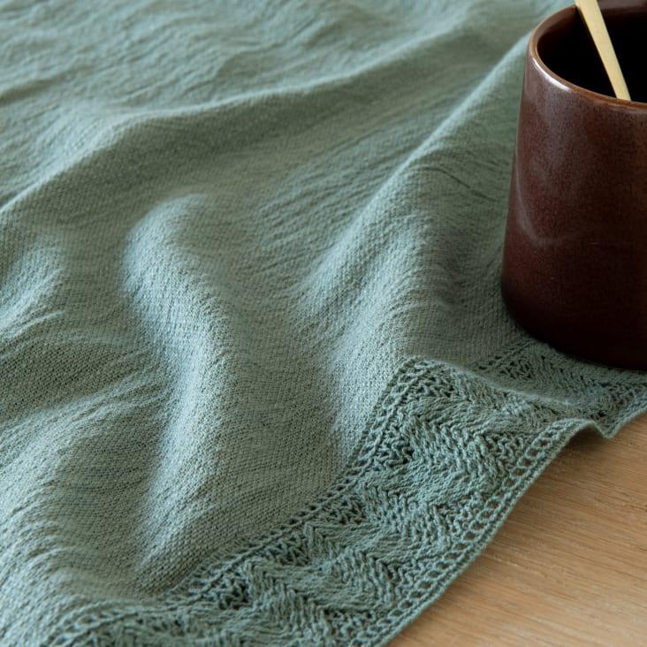 Maisons Du Monde Magdi - Camino De Mesa De Algodón Con Flecos Y Encaje Verde 50x160 Cm