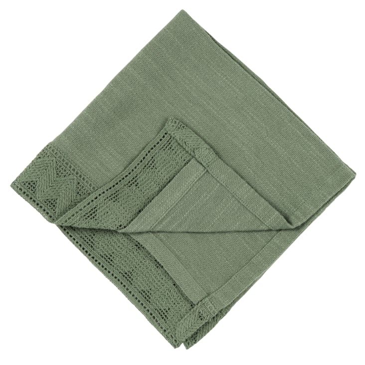 Maisons Du Monde Magdi - Juego De 2 Servilletas De Algodón Con Encaje Verde De 42x42 Cm