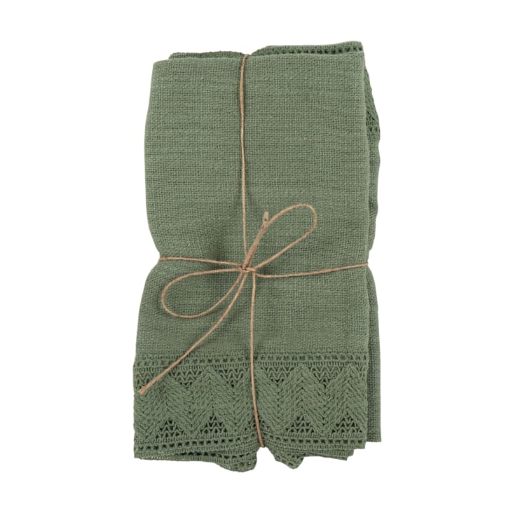 Maisons du Monde Magdi - Juego de 2 servilletas de algodón con encaje verde de 42x42 cm