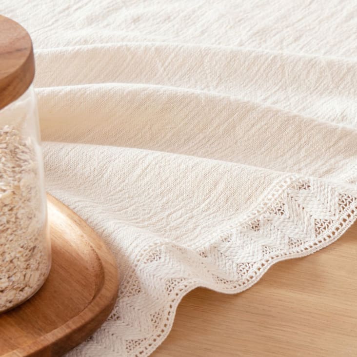 Maisons Du Monde MAGDI - Mantel De Algodón Crudo Con Flecos Y Encaje 50x160