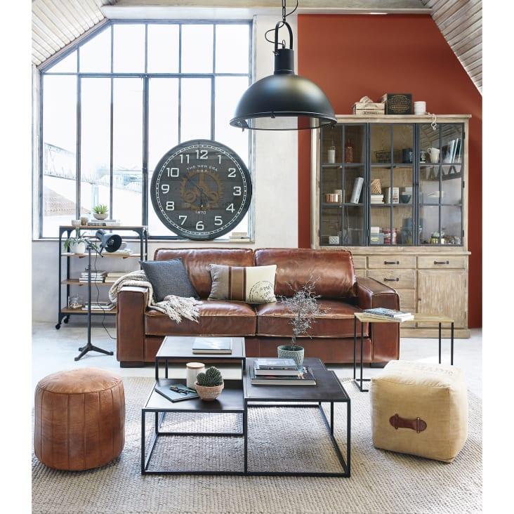 Maisons Du Monde ASHER - Puf Redondo De Cuero Marrón