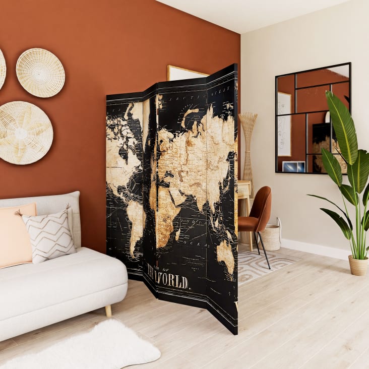 Maisons Du Monde Biombo Con Mapa En Negro