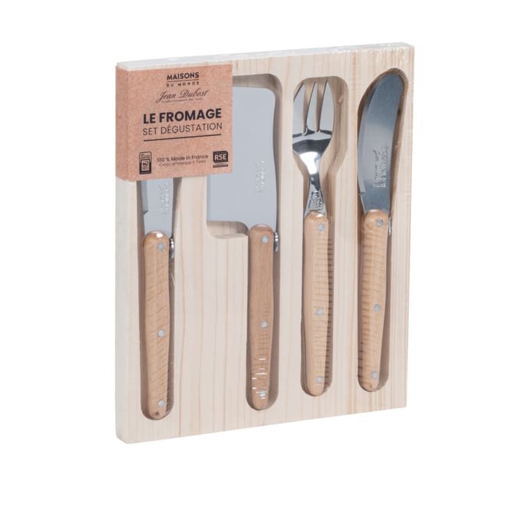 Maisons du Monde Maisons du Monde x Jean Dubost - Juego de 4 cuchillos para queso de metal y madera de haya