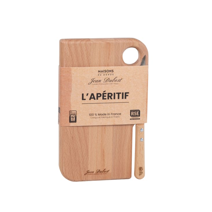 Maisons du Monde Maisons du Monde x Jean Dubost - Tabla de cortar de madera y cuchillo de acero inoxidable de 24x16 cm