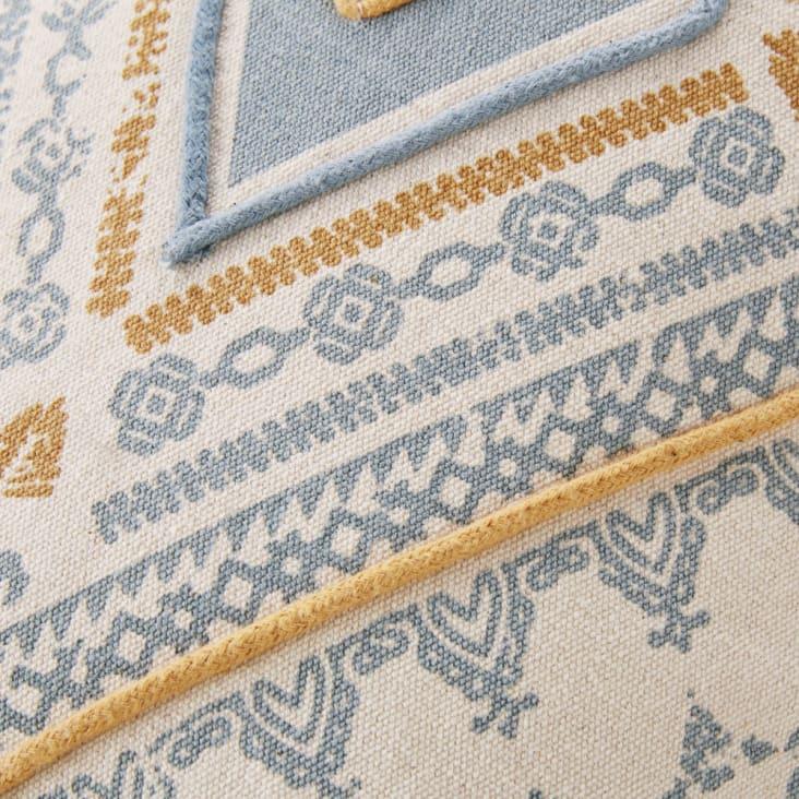 Maisons Du Monde MAKA - Cojín De Algodón Color Crudo Y Azul Con Estampado Y Bordados 30 X 50