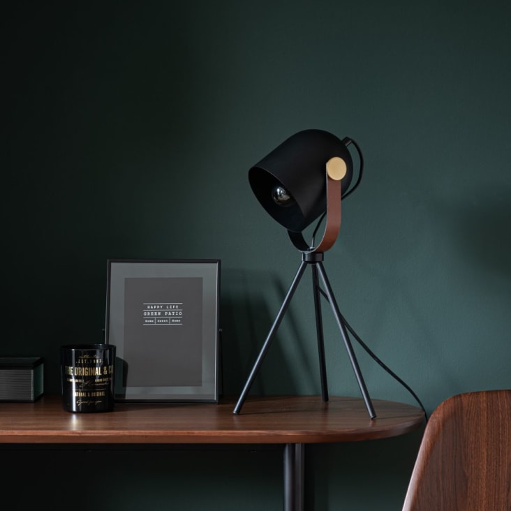 Maisons Du Monde Malcom - Lámpara Proyector Con Trípode De Metal Negro Dorado Y Marrón