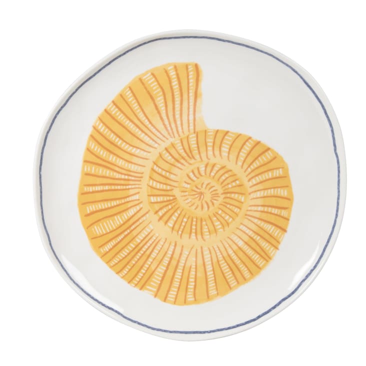 Maisons du Monde Malo - Plato de presentación de gres modelado blanco con concha amarilla