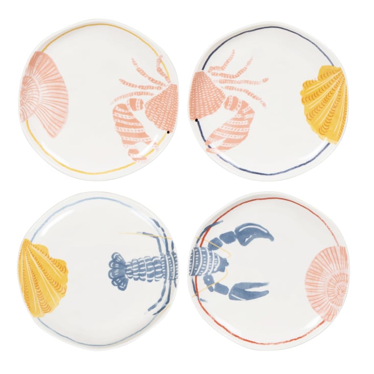 Maisons Du Monde Malo - Set De 4 Platos Para Tapas De Gres Con Langosta Y Cangrejo