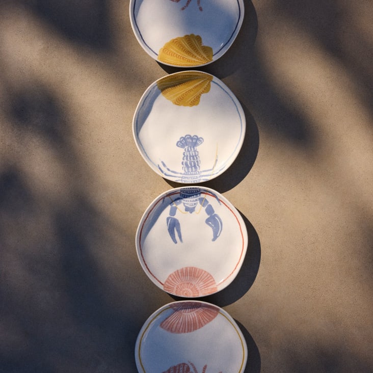 Maisons Du Monde Malo - Set De 4 Platos Para Tapas De Gres Con Langosta Y Cangrejo