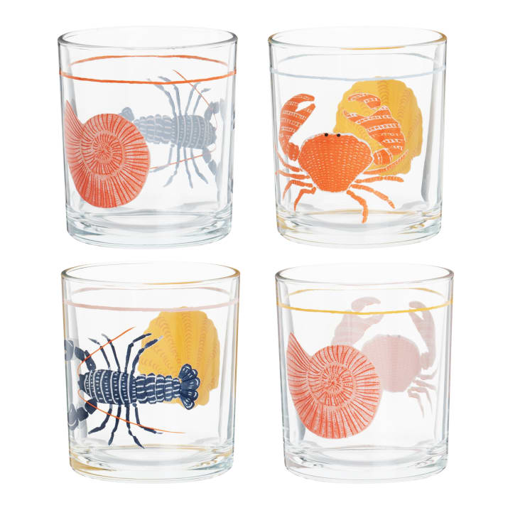 Maisons Du Monde Malo - Set De 4 Vasos De Vidrio Con Dibujos Rojo Azul Y Amarillo