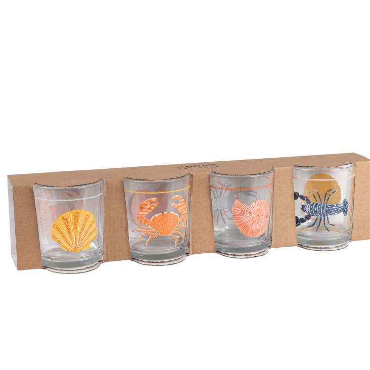 Maisons du Monde Malo - Set de 4 vasos de vidrio con dibujos rojo azul y amarillo