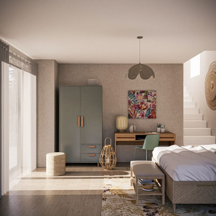 Maisons Du Monde MALORINE - Banco De Madera De Hevea Con Rejilla De Ratán