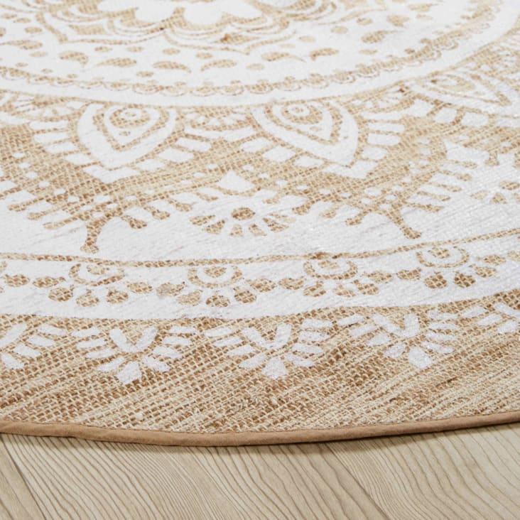 Maisons Du Monde Mandala - Alfombra Redonda Tejida De Yute Y Algodón Blanco D.180